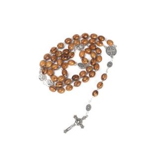 Rosary ( Olive Wood ) Beaded Necklace Saint Benedict