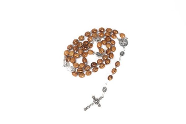 Rosary ( Olive Wood ) Beaded Necklace Saint Benedict