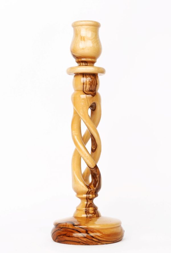Twisted Olive Wood Candle Stick Holder