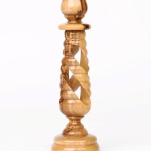 Spiral candlestick made of olive wood