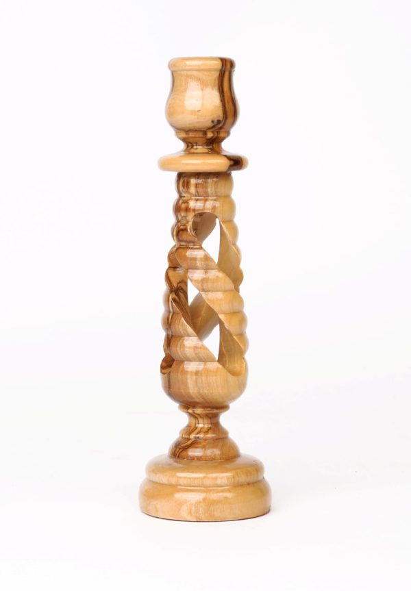 Spiral candlestick made of olive wood