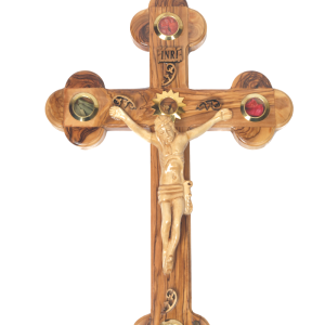 Cross olive wood Handmade with mother of pearl Crucifix Cross 4 Lenses 28cm