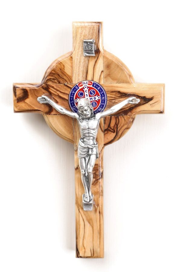 Olive Wood Jerusalem Cross_ Silver Oxide Crucifix on Stand - Image 3